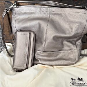 Coach Metallic Gray Shoulder Bag and Wallet